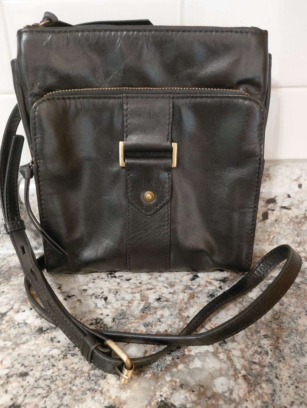 Lodis Black Leather Crossbody Bag With Gold Hardware